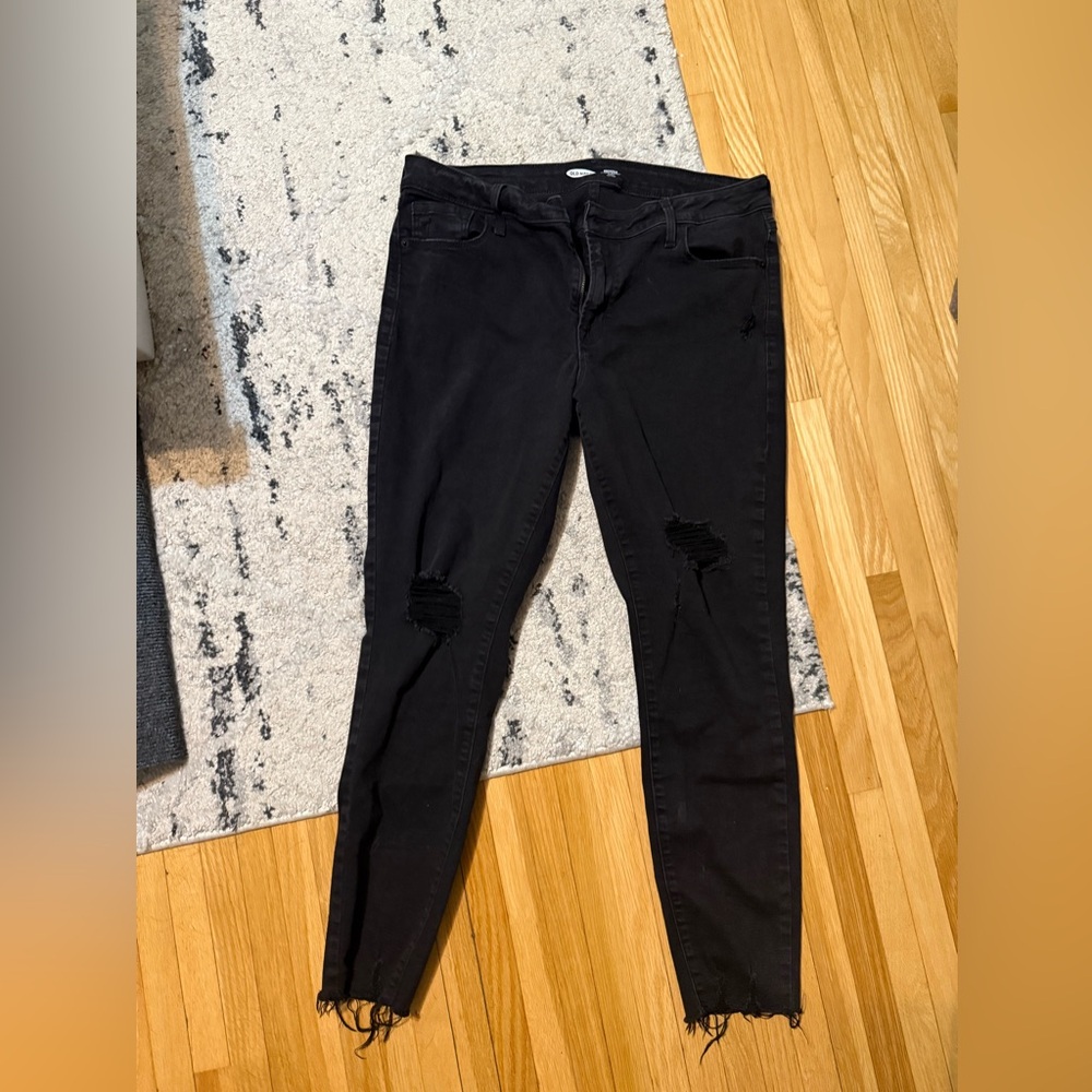 old navy rockstar super skinny ankle mid rise ripped black cutoff jean size 14